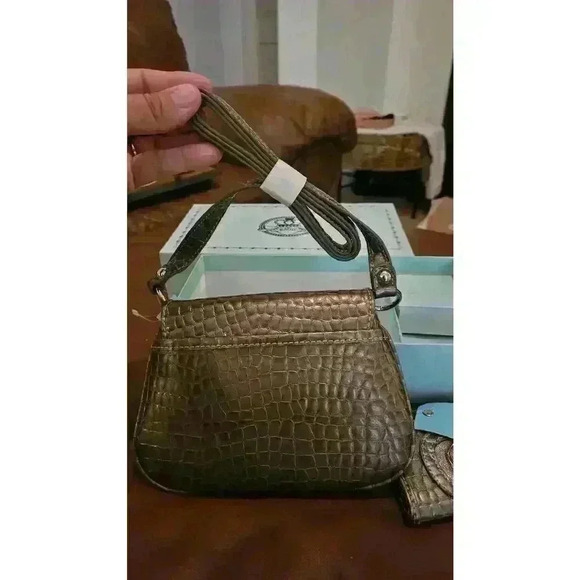 Kathy Van Zeeland Metallic Shoulder Bag & Wallet Croc Embossed Silver Y2K - Picture 6 of 9